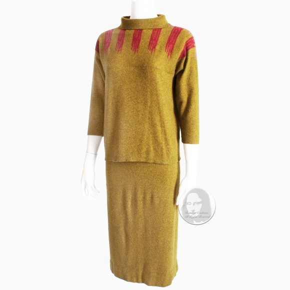 Bonnie Cashin Cashmere Sweater and Skirt Suit 2pc Intarsia Knit Saks 1960s Rare - Picture 5 of 9